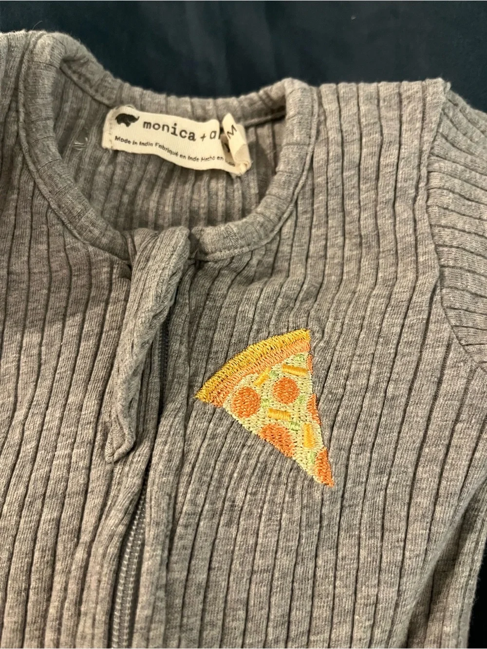 monica + andy Baby Ribbed Tiny Pizza Footed One-Piece Pajama in Gray 0-3 Months